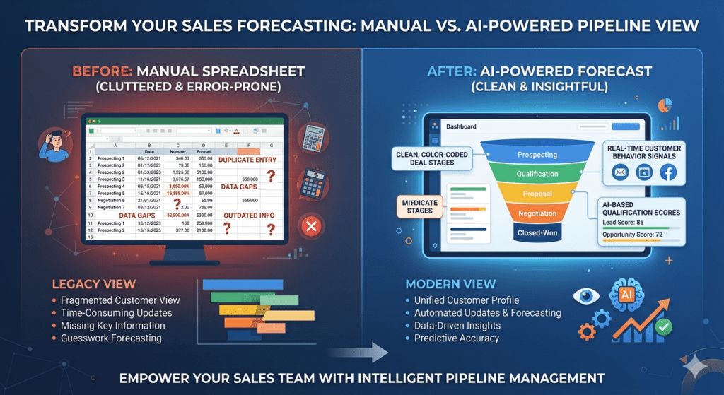 AI tools for sales forecasting and customer behavior analysis compared to manual spreadsheet pipeline tracking