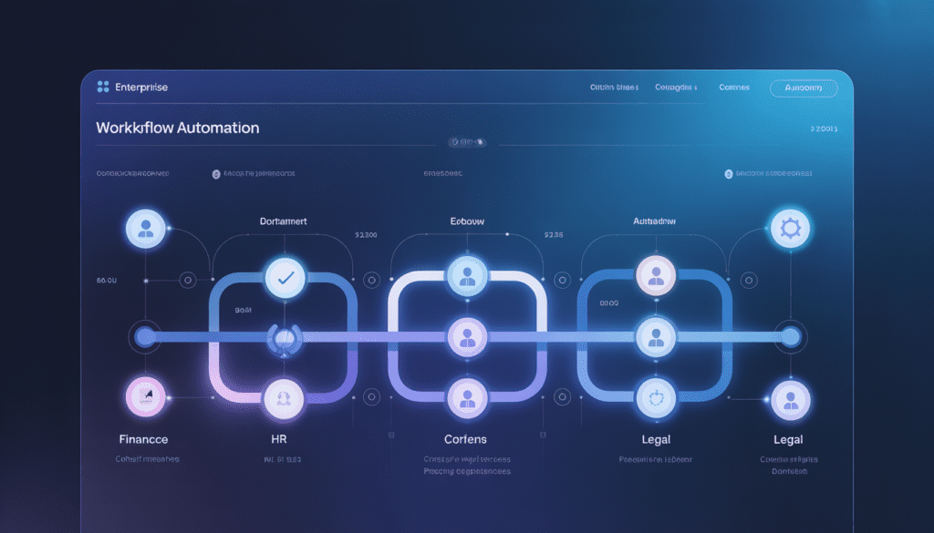 Enterprise workflow automation dashboard showing cross-department process pipelines
