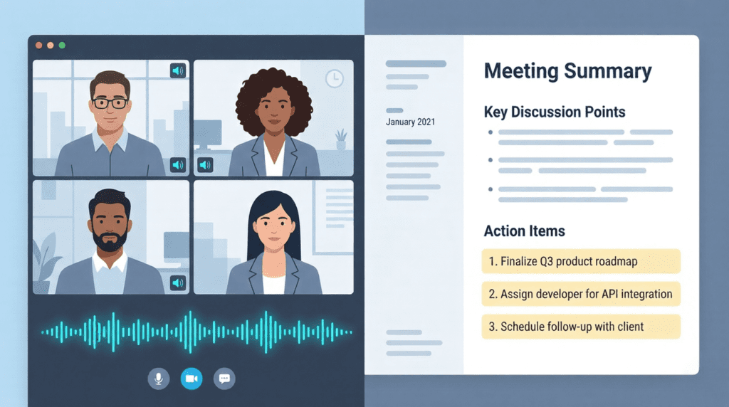 Best AI meeting note-taking app automatically summarising a video call into organised notes