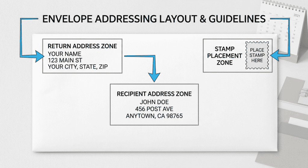 How to write address on envelope with apartment number showing correct and incorrect line placement