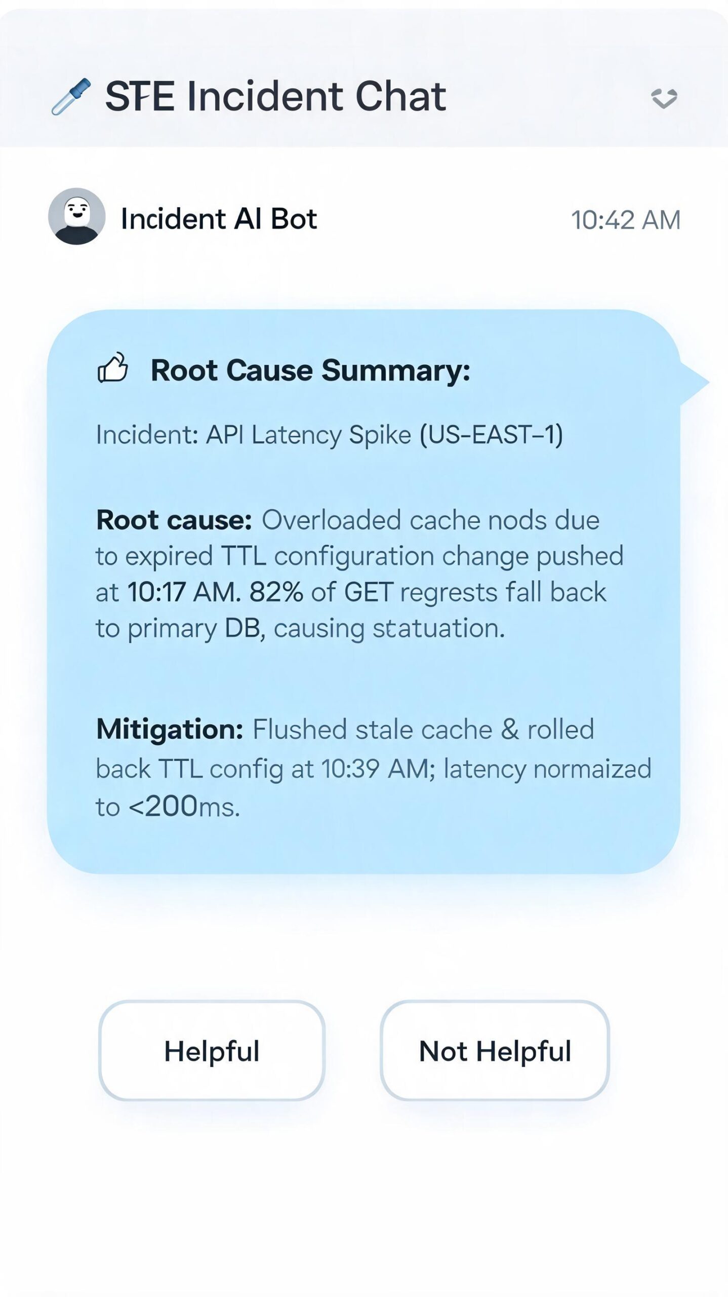 Human-in-the-loop feedback on AI SRE root cause analysis output